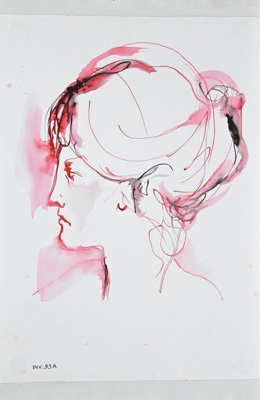 Leo Guida, Price, Female Portrait, Ink and Watercolor Drawing, 1960s