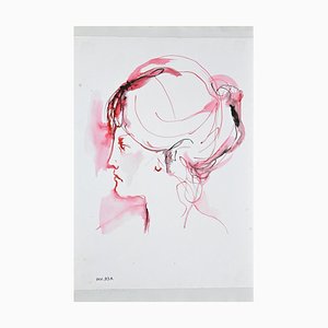 Leo Guida, Price, Female Portrait, Ink and Watercolor Drawing, 1960s-ZCI-880431