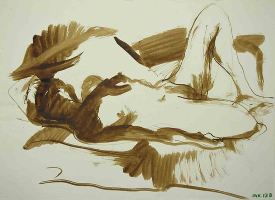 Leo Guida, Reclined Nude, Original Ink & Watercolor, 1970s-ZCI-1379286