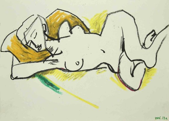 Leo Guida, Reclined Nude, Original Oil Pastel Drawing, 1970s-ZCI-1379284