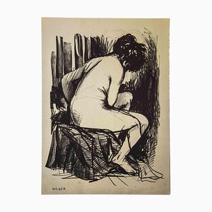 Leo Guida, Seated Nude, Original Ink & Watercolor, 1970s-ZCI-1379271