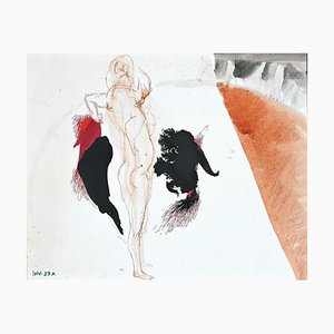 Leo Guida, Standing Nude, Original Ink Drawing and Watercolor, 1970s-ZCI-889887