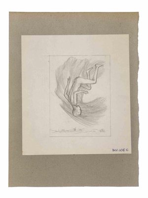 Leo Guida, Suspended Nude, Original Pencil Drawing, 1970s-ZCI-993303