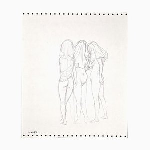 Leo Guida, Three Nude Figures, Pencil Drawing, 1970s-ZCI-900774