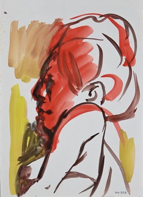 Leo Guida, Woman Red Profile, Original Watercolor On Paper, 1970s-ZCI-892043