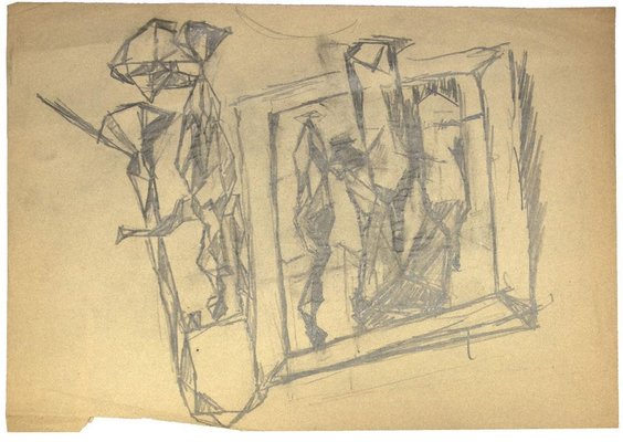 Leon Aubert, Figures, Pencil Drawing, Early 20th Century-ZCI-827750