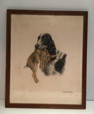 Léon Danchin, English Setter and Rabbit, 1920s, Colored Lithograph-BA-658392