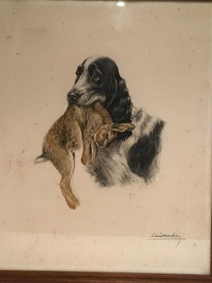 Léon Danchin, English Setter and Rabbit, 1920s, Colored Lithograph-BA-658392