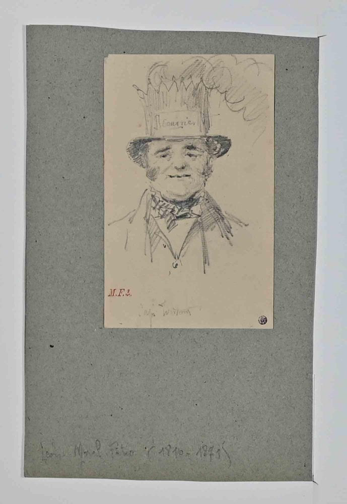 Léon Morel-Fatio, Man in Top Hat, Pencil Drawing, 19th Century