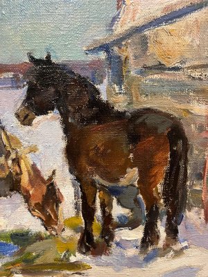 Leonid Vaichili, February, Horses in the Snow, Oil Painting, 1965-QUE-1757392