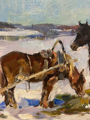 Leonid Vaichili, February, Horses in the Snow, Oil Painting, 1965-QUE-1757392