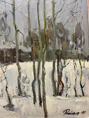 Leonid Vaichilia, Birches in the Woods, 1967, Oil Painting, Framed-QUE-1397933