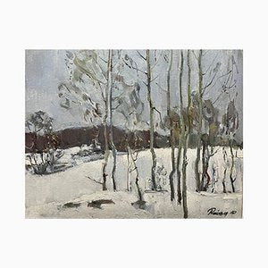 Leonid Vaichilia, Birches in the Woods, 1967, Oil Painting, Framed-QUE-1397933