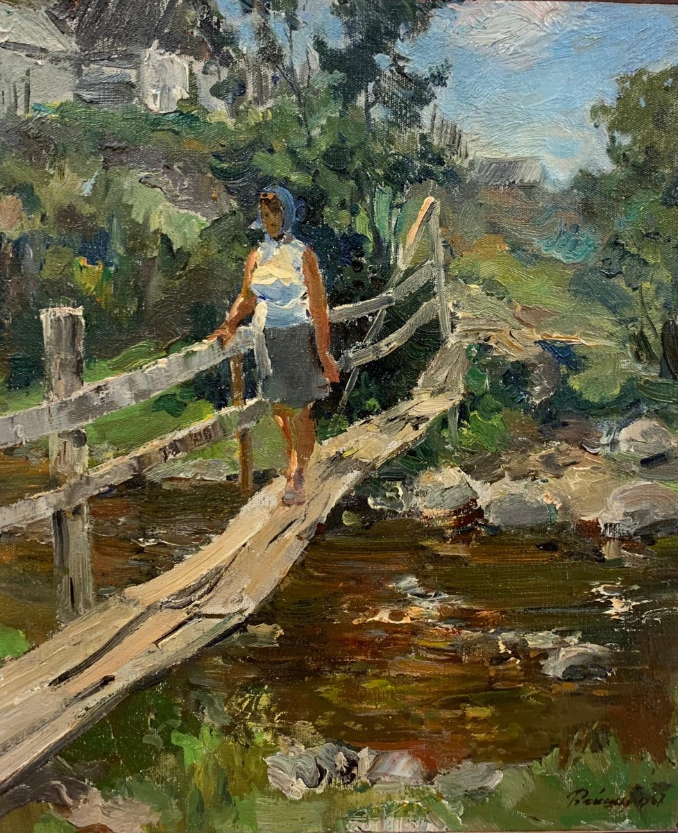 Leonid Vaichilia, Bridge Over the Brook, Green Oil, 1972