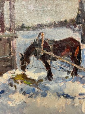 Leonid Vaichilia, Horses in Winter, Oil Painting, 1971, Framed-QUE-1406959