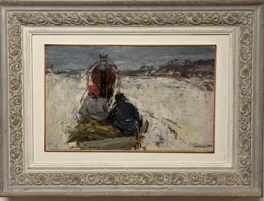 Leonid Vaichilia, Sled in the Snow, Oil Painting, 1974, Framed-QUE-1406957