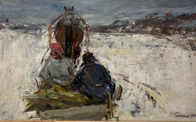 Leonid Vaichilia, Sled in the Snow, Oil Painting, 1974, Framed-QUE-1406957