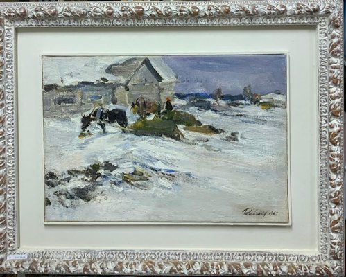 Leonid Vaichlia, Horses in the Yard, 1967, Oil on Canvas-QUE-943974