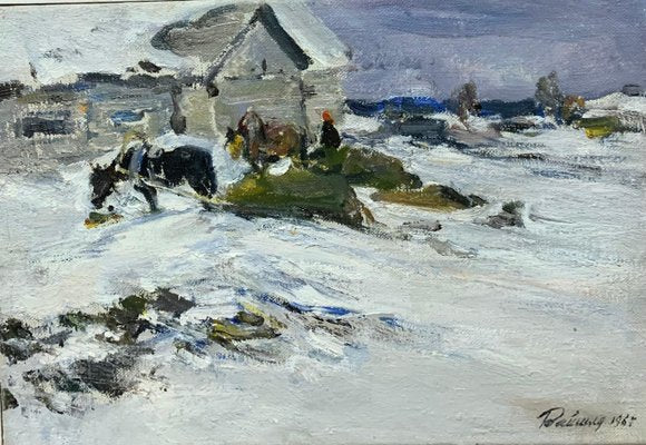 Leonid Vaichlia, Horses in the Yard, 1967, Oil on Canvas-QUE-943974