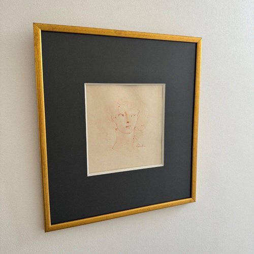 Leonor Fini, Female Face, Chalk Drawing, 20th Century, Framed