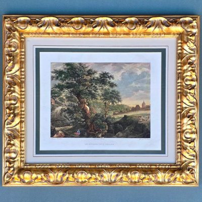 Léonor Simon Desaulx, Country Landscape with Tree and Village, 1810, Glass & Wood & Paper, Framed-EFY-2016398