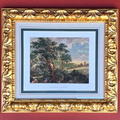 Léonor Simon Desaulx, Country Landscape with Tree and Village, 1810, Glass & Wood & Paper, Framed-EFY-2016398