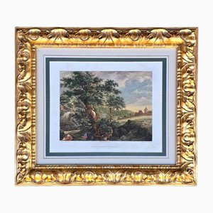 Léonor Simon Desaulx, Country Landscape with Tree and Village, 1810, Glass & Wood & Paper, Framed-EFY-2016398