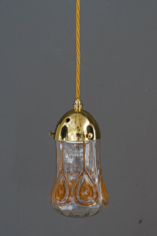 Leopold Bauer Pendant with Loetz Glass Shade, 1920s