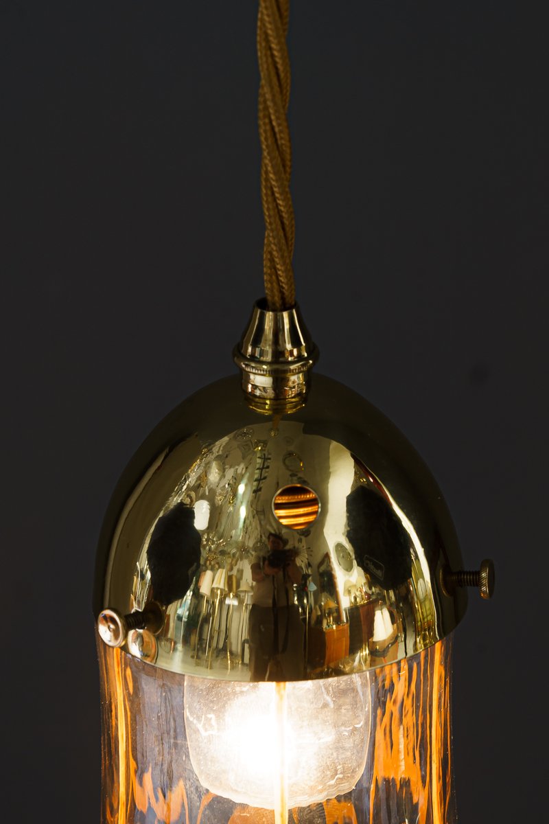 Leopold Bauer Pendant with Loetz Glass Shade, 1920s