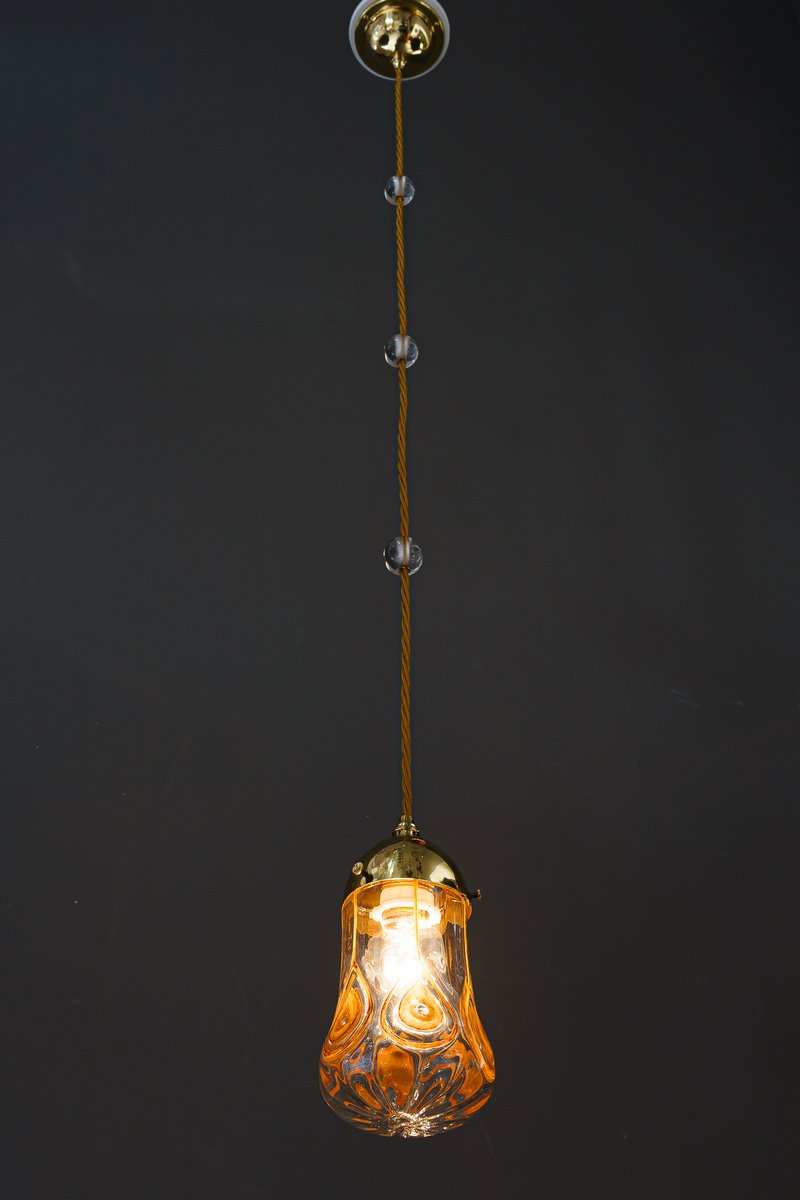 Leopold Bauer Pendant with Loetz Glass Shade, 1920s