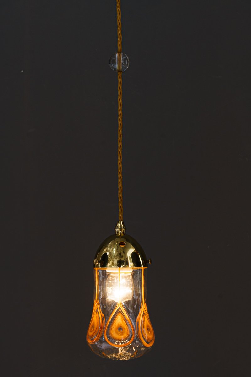 Leopold Bauer Pendant with Loetz Glass Shade, 1920s