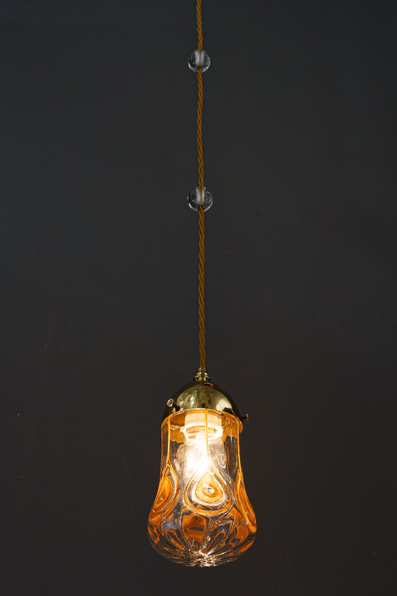 Leopold Bauer Pendant with Loetz Glass Shade, 1920s