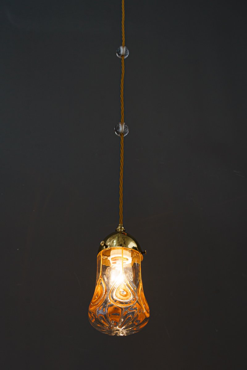 Leopold Bauer Pendant with Loetz Glass Shade, 1920s