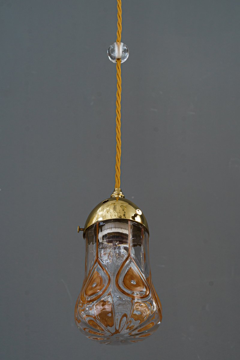 Leopold Bauer Pendant with Loetz Glass Shade, 1920s