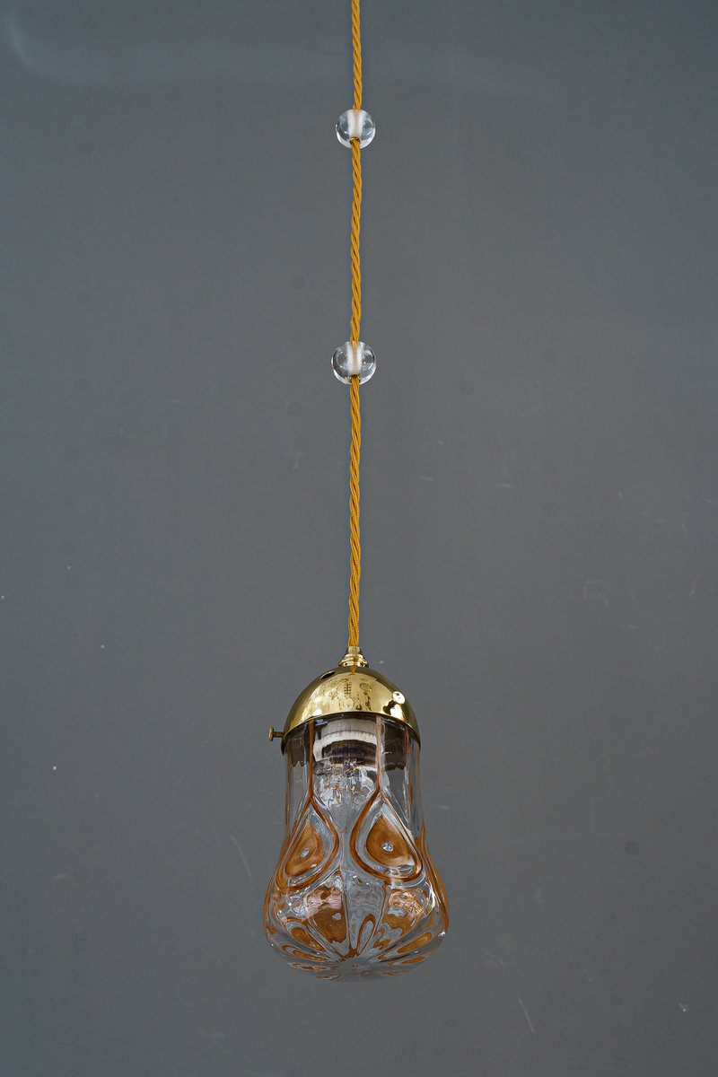 Leopold Bauer Pendant with Loetz Glass Shade, 1920s