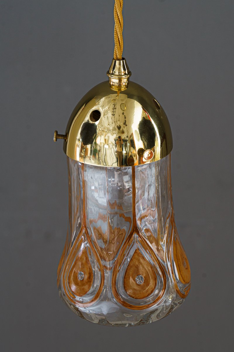 Leopold Bauer Pendant with Loetz Glass Shade, 1920s