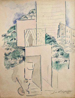 Léopold Survage, Paysage Cubiste, 1915, Watercolor on Paper, Framed-QUE-1114107