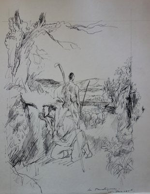 Les bergers Drawing by Gaston Barret-KHH-544919