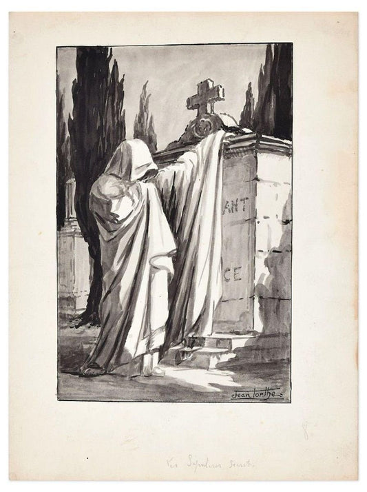 Les Sepulcres Secrets - Ink and Watercolor Drawing by Jean Torthe - Mid 1900 Mid 20th Century