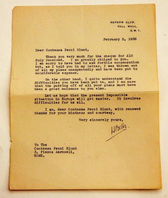 Letter from Hilaire Belloc to the Countess Pecci Blunt, 1938-ZCI-871375