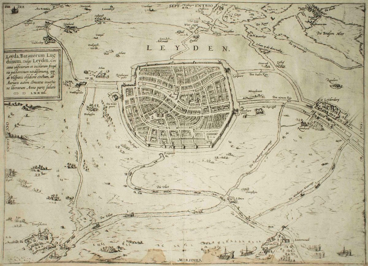 Leyden, Map from ''Civitates Orbis Terrarum'' - by F. Hogenberg - 1575 1575-ZCI-757876