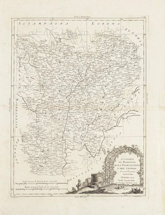 Li Governi di Borgogna - Original Ancient Map - 1777 1777