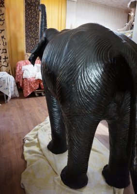 Liarge Life Size Leather Elephant Sculpture, 1920s-EA-1386348