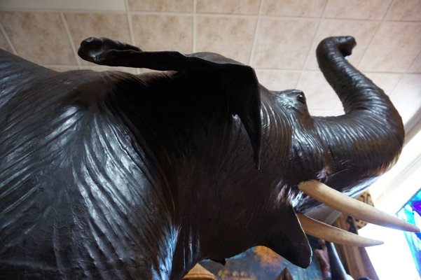 Liarge Life Size Leather Elephant Sculpture, 1920s-EA-1386348