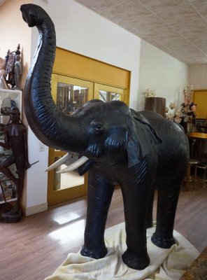 Liarge Life Size Leather Elephant Sculpture, 1920s-EA-1386348