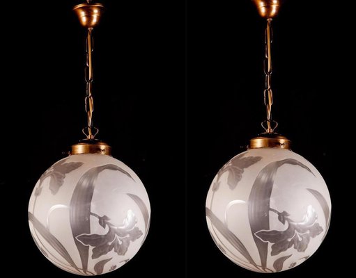 Liberty Engraved Glass Sphere Chandelier, Italy, 1940s-MBH-1031960