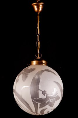 Liberty Engraved Glass Sphere Chandelier, Italy, 1940s-MBH-1031960