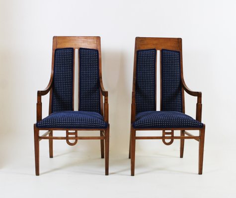 Liberty Living Room Set in Beech and Blue Velvet, 1900s, Set of 4-WIM-1787590