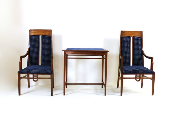 Liberty Living Room Set in Beech and Blue Velvet, 1900s, Set of 4-WIM-1787590