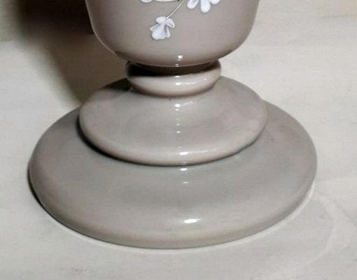 Liberty Style French Grey Opaline Glass Vase with Hand Painted Flowers-QRS-1180909